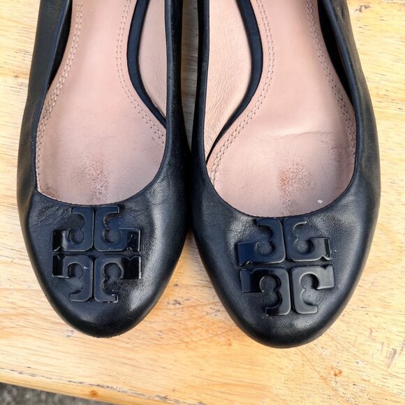 Tory Burch Lowell 2 Black Leather Ballet Flats Size 7.5 - Picture 6 of 10